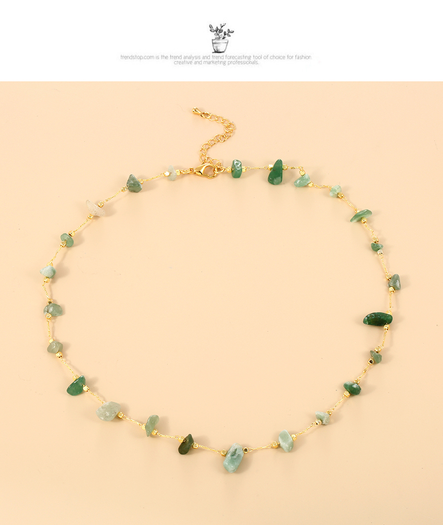 Fashion Green Irregular Natural Stone Necklace With Titanium Steel Chain,Necklaces