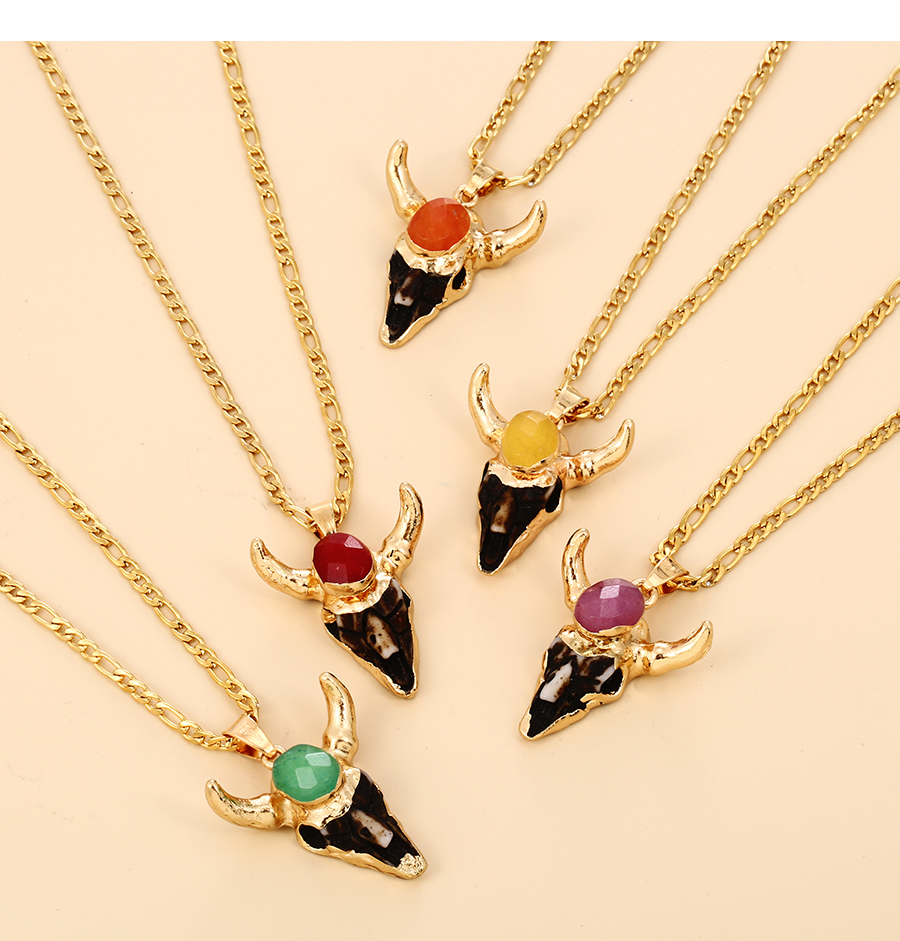Fashion Red Titanium Steel Thick Chain Resin Bull Head Necklace,Necklaces