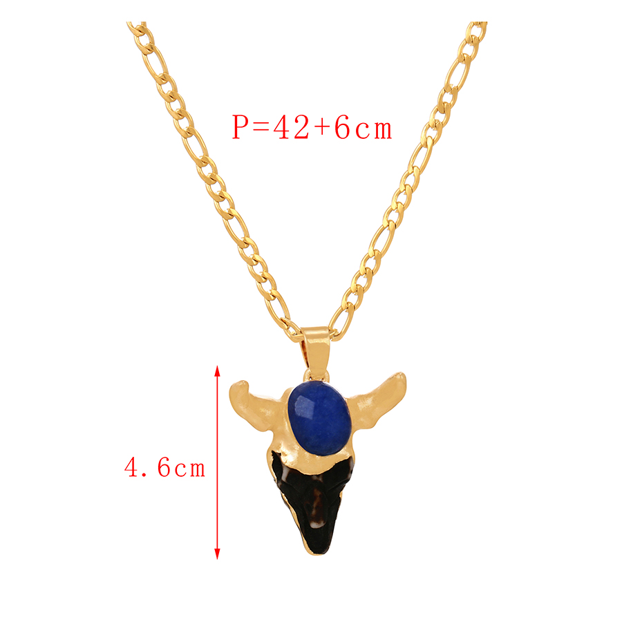 Fashion Light Grey Titanium Steel Thick Chain Resin Bull Head Necklace,Necklaces