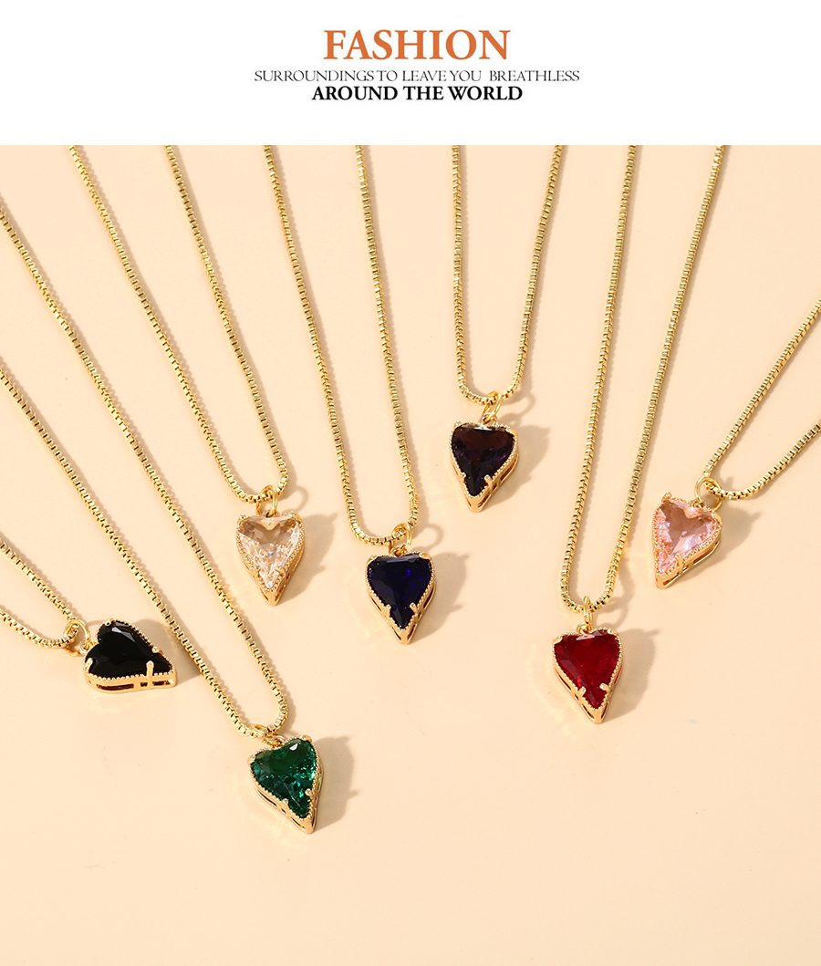 Fashion Green Copper Inlaid Zirconium Heart Necklace,Necklaces
