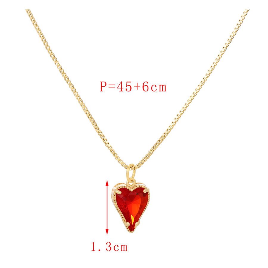Fashion Red Copper Inlaid Zirconium Heart Necklace,Necklaces