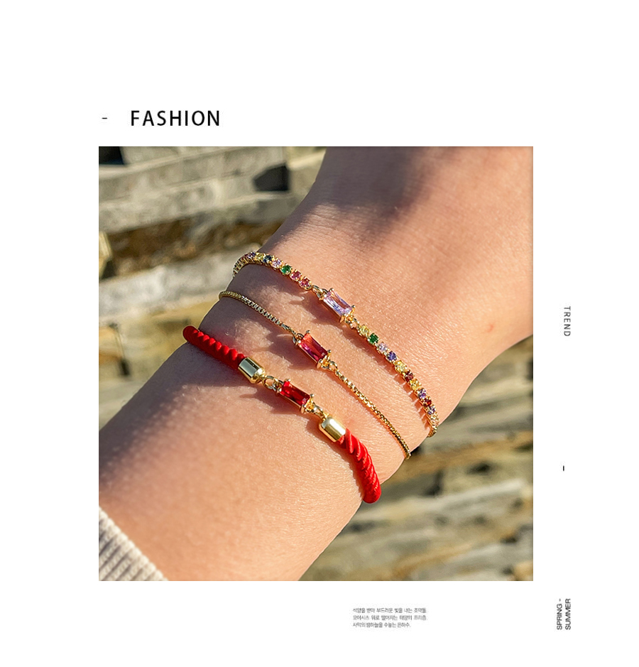 Fashion Red-2 Copper Inlaid Zirconium Square Chain Bracelet,Bracelets