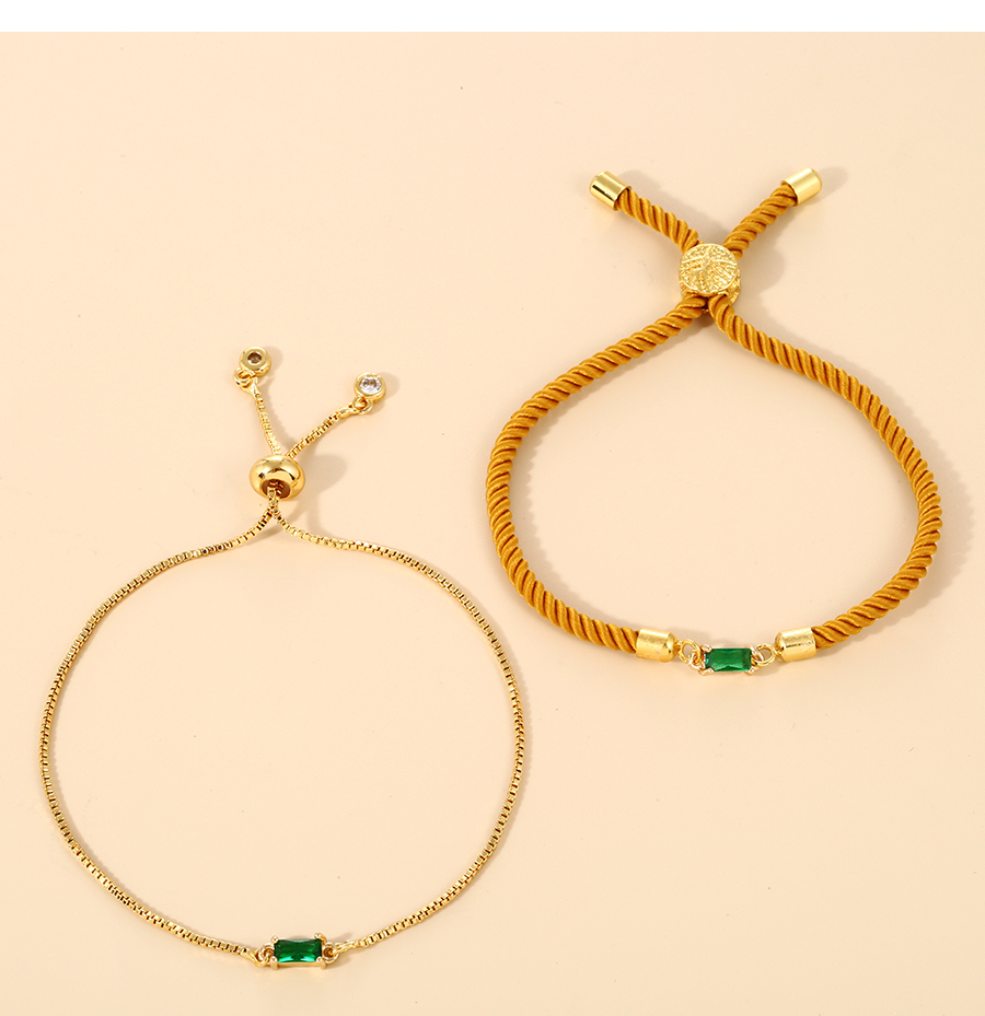 Fashion Gold+green Copper Inlaid Zirconium Square Chain Bracelet,Bracelets