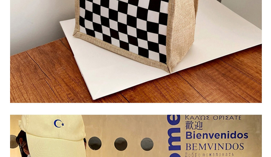Fashion Green Canvas Checkerboard Smiley Label Large Capacity Tote Bag,Handbags