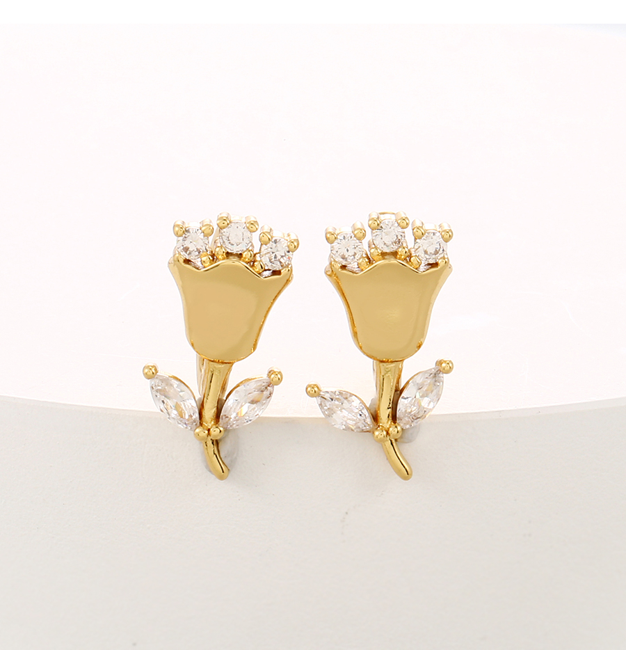 Fashion Gold Copper Inlaid Zirconium Flower Ear Ring,Earrings
