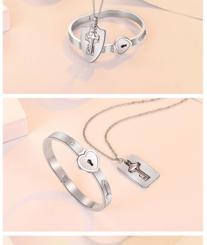 Fashion Bear Gold Coloren Titanium Steel Bear Lock Bracelet Key Set Necklace Set,Jewelry Set