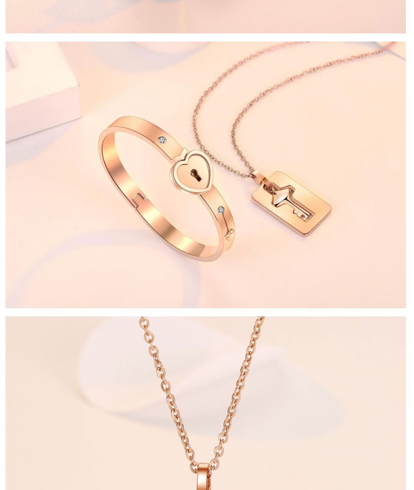 Fashion One Hundred Languages ??rose Gold Color Titanium Steel Love Lock Bracelet Key Set Necklace Set,Jewelry Set
