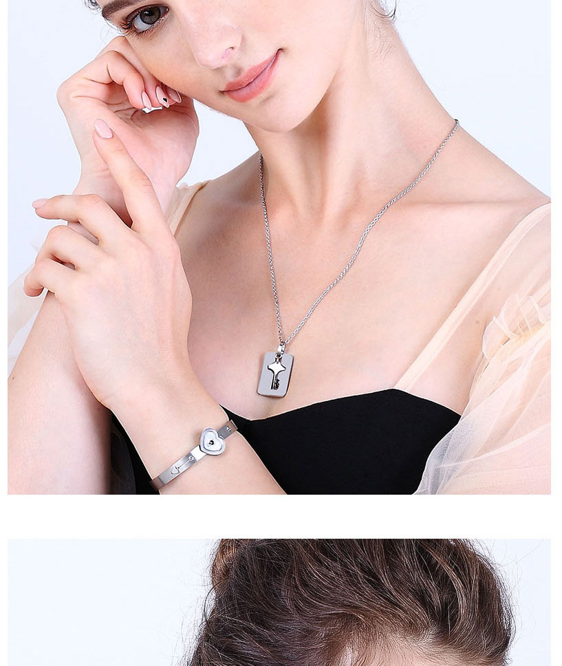 Fashion Square Silver Color Titanium Steel Love Lock Bracelet Key Set Necklace Set,Jewelry Set