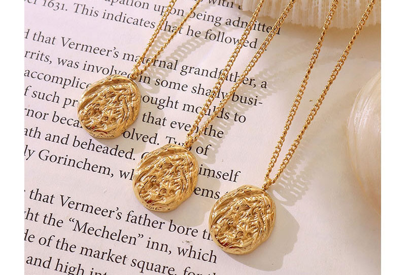 Fashion Gold Color Titanium Steel Gold-plated Three-dimensional Embossed Geometric Necklace,Necklaces