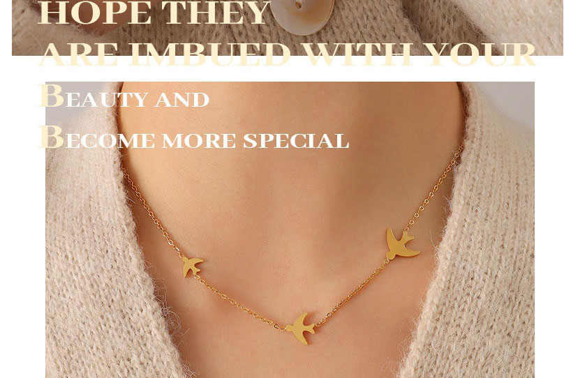 Fashion Rose Necklace-41+5cm Titanium Steel Gold-plated Three Swallows Necklace,Necklaces