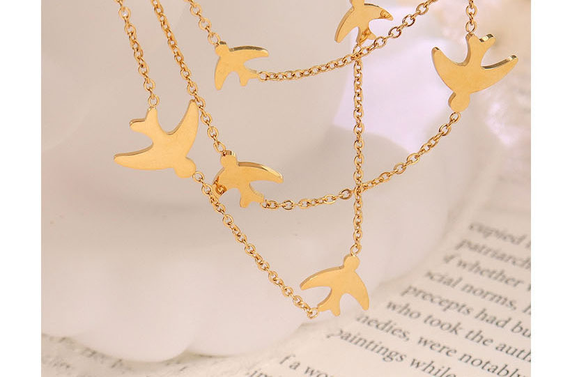 Fashion Rose Necklace-41+5cm Titanium Steel Gold-plated Three Swallows Necklace,Necklaces