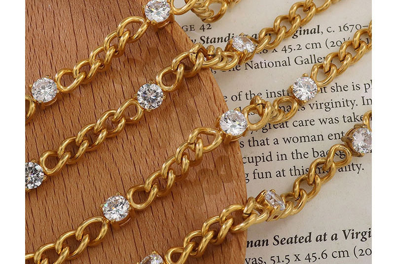 Fashion Gold Color Titanium Steel Inlaid Zirconium Four-corner Bracelet,Bracelets