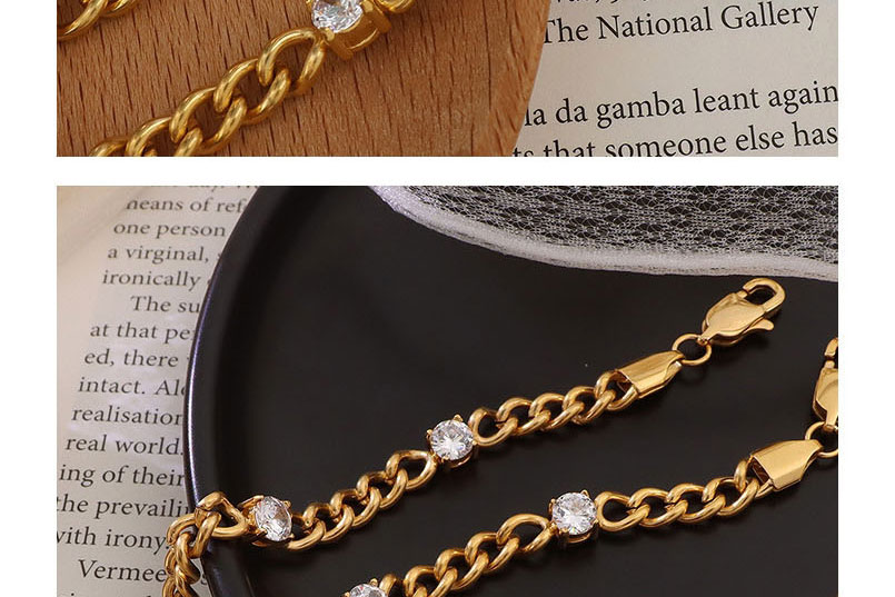 Fashion Gold Color Titanium Steel Inlaid Zirconium Four-corner Bracelet,Bracelets
