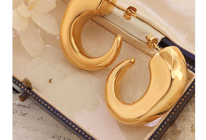 Fashion Pair Of Steel Earrings Titanium Steel Gold-plated C-shaped Geometric Earrings,Earrings