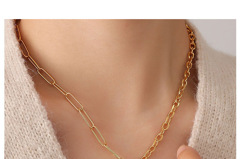 Fashion Steel Color Necklace-40+5cm Titanium Steel Inlaid Zirconium Heart Necklace,Rings