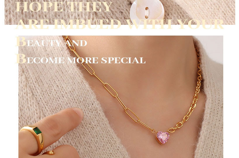 Fashion Gold Coloren Necklace-40+5cm Titanium Steel Inlaid Zirconium Heart Necklace,Rings
