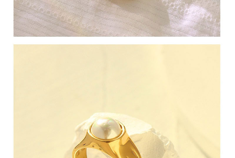 Fashion Silver Color Titanium Steel Gold-plated Pearl Ring,Rings