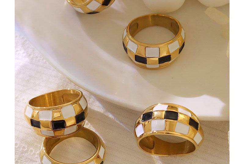 Fashion Steel Ring Titanium Steel Checkerboard Ring,Rings
