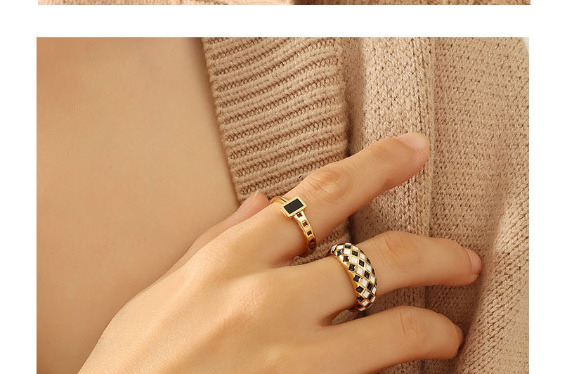 Fashion Gold Coloren Ring Titanium Steel Gold-plated Black Shell Geometric Ring,Rings