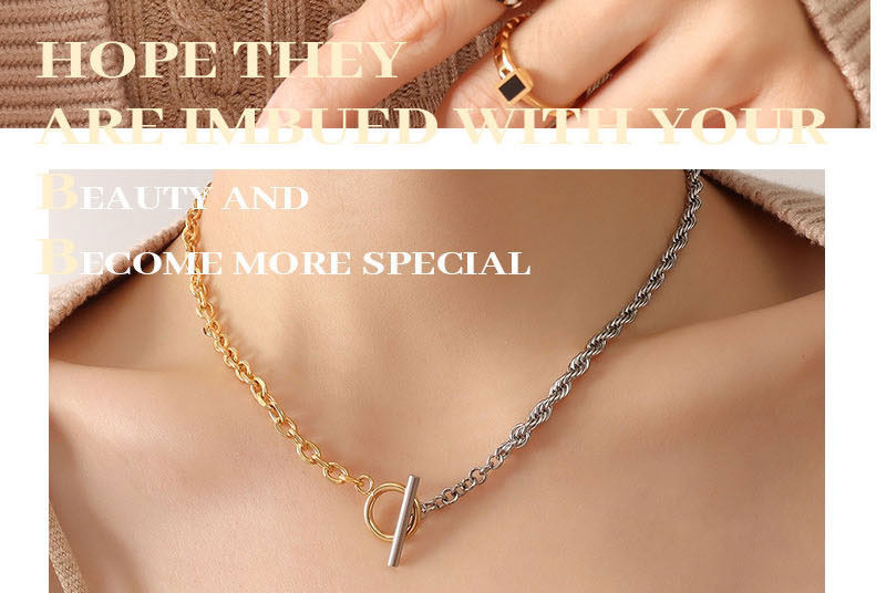 Fashion X178-gold Coloren Necklace-40cm Titanium Steel Gold-plated Double Color Matching Ot Buckle Necklace,Necklaces