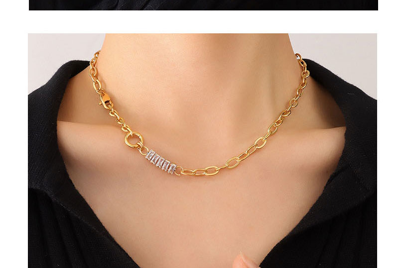 Fashion Gold Coloren Necklace-40cm Stainless Steel Inlaid Zirconium Geometric Necklace,Necklaces