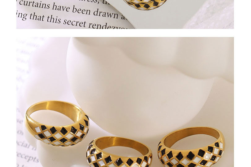 Fashion Gold Coloren Ring Titanium Steel Gold-plated Black And White Diamond Ring,Rings