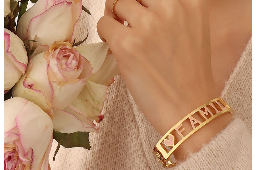 Fashion Rose Gold Color Bracelet-inner Circumference 17cm Titanium Steel Gold-plated Hollow Oil Drip Letter Bracelet,Bracelets