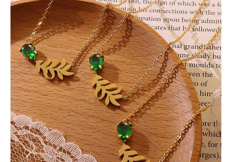 Fashion Rose Gold Color Necklace-40+5cm Stainless Steel Inlaid Zirconium Drop Leaf Necklace,Necklaces