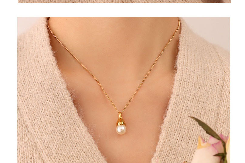 Fashion Gold Coloren Necklace-40+5cm Titanium Steel Gold-plated Special-shaped Pearl Necklace,Necklaces