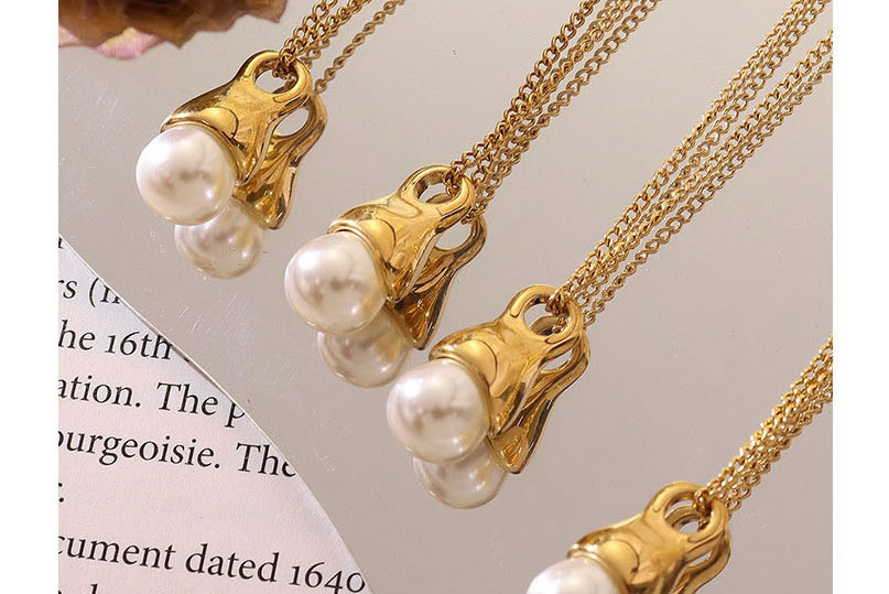 Fashion Gold Coloren Necklace-40+5cm Titanium Steel Gold-plated Special-shaped Pearl Necklace,Necklaces