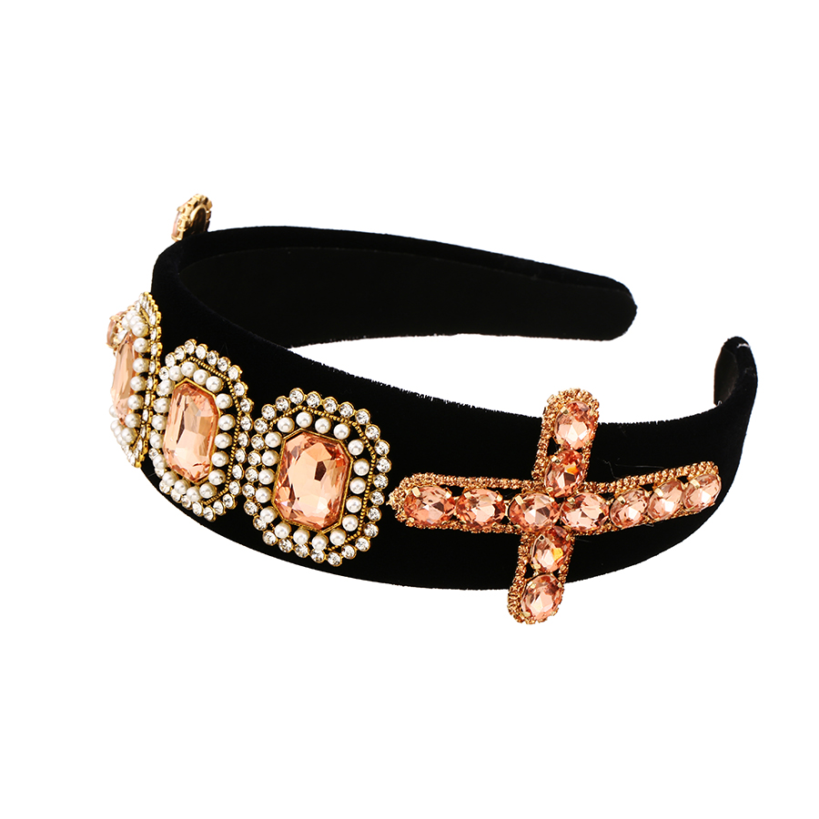 Fashion Leather Pink Fabric Cross Headband With Diamonds,Head Band