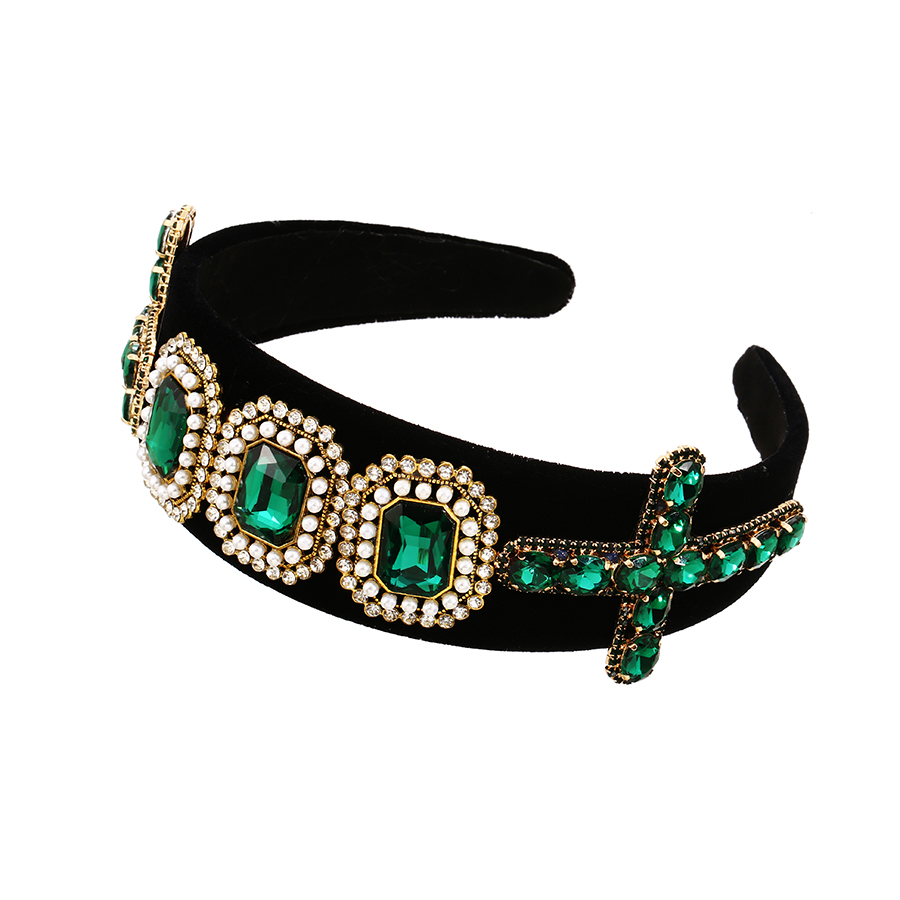 Fashion Dark Green Fabric Cross Headband With Diamonds,Head Band