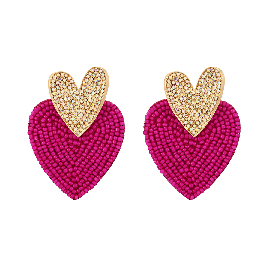 Fashion Yellow Alloy Diamond Heart Beaded Stud Earrings,Stud Earrings