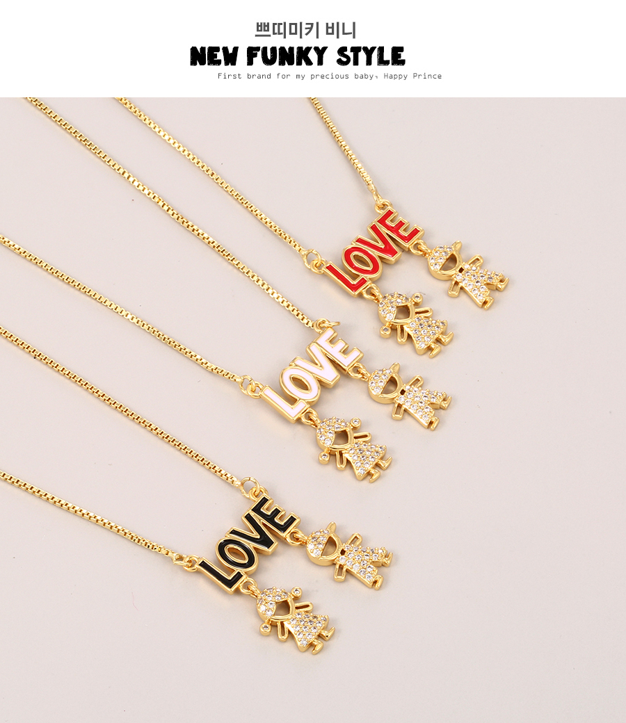 Fashion White Copper Inlaid Zircon Drop Oil Letters Boy And Girl Necklace,Necklaces