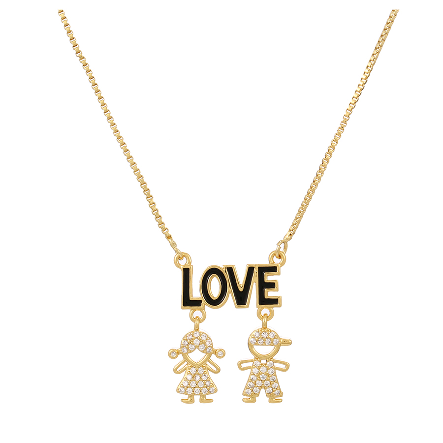 Fashion White Copper Inlaid Zircon Drop Oil Letters Boy And Girl Necklace,Necklaces