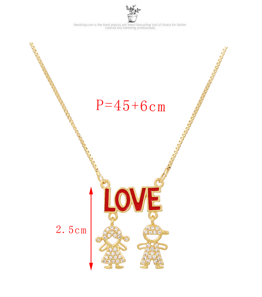 Fashion Red Copper Inlaid Zircon Drop Oil Letter Boy And Girl Necklace,Necklaces
