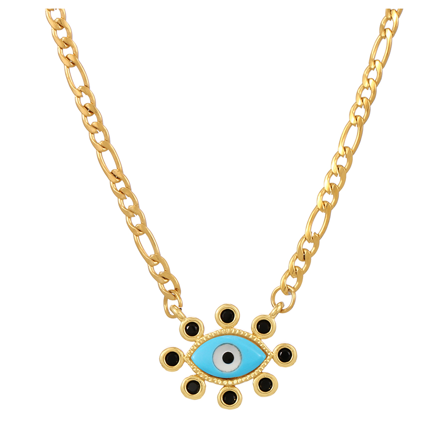 Fashion Blue Copper Inlaid Zircon Oil Drip Eye Necklace,Necklaces