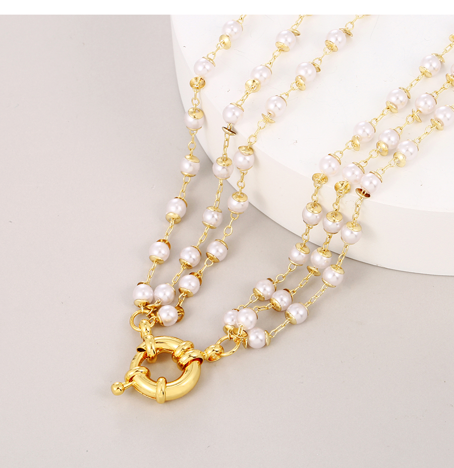 Fashion Gold Copper Multilayer Pearl Rudder Buckle Necklace,Necklaces
