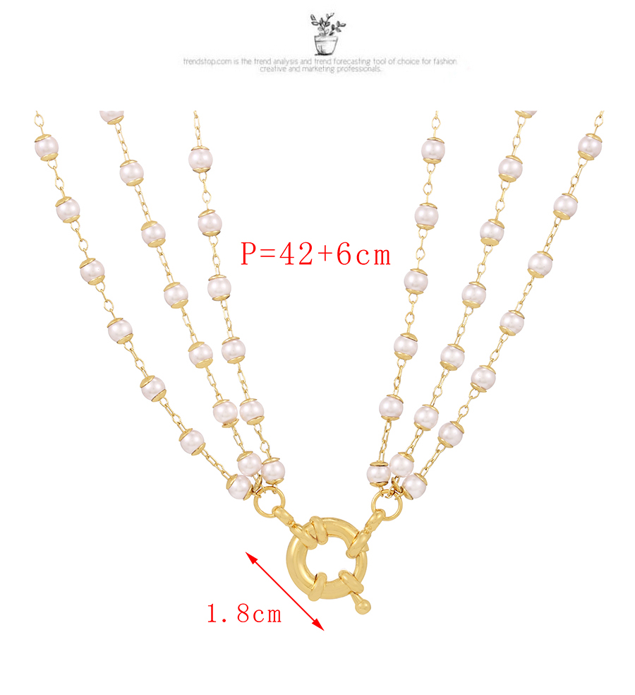 Fashion Gold Copper Multilayer Pearl Rudder Buckle Necklace,Necklaces