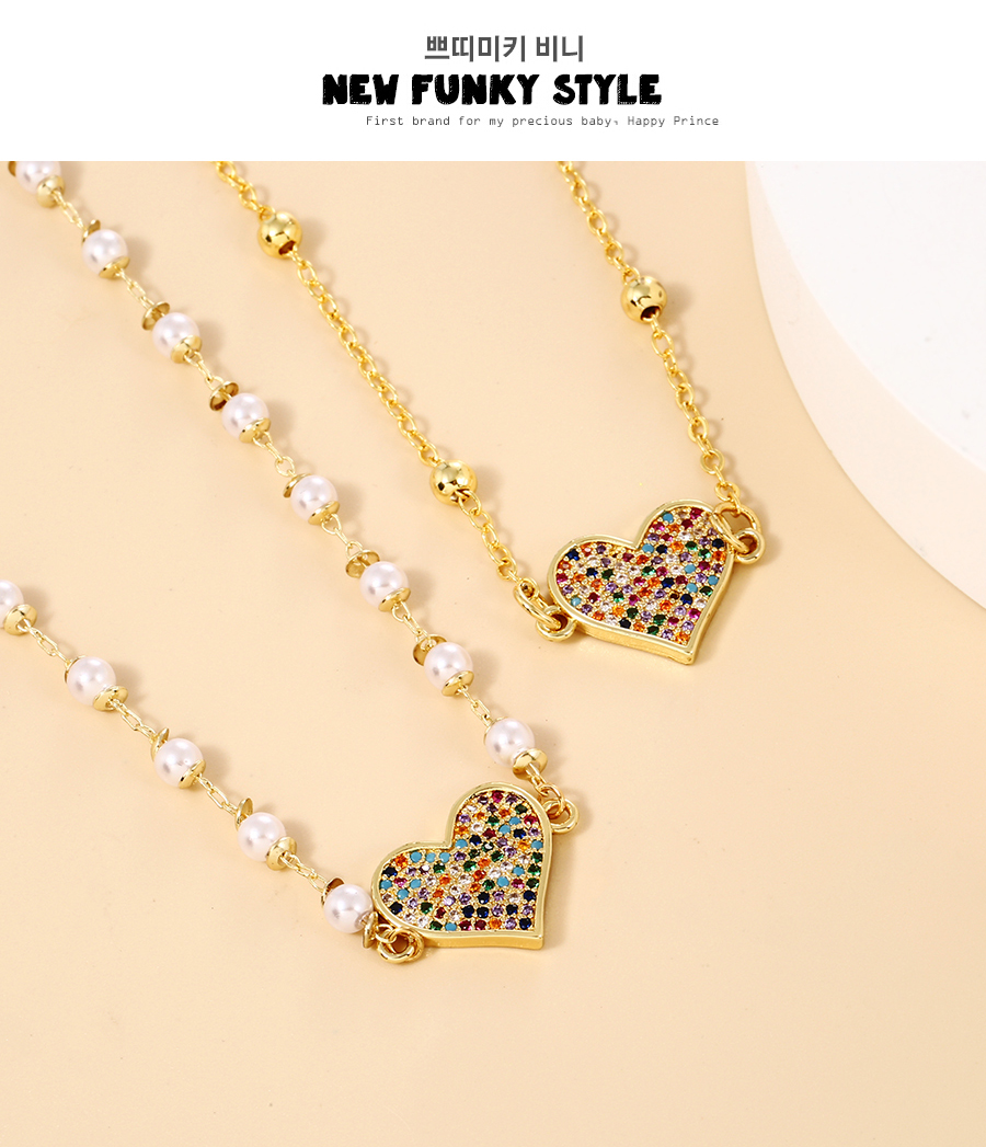 Fashion Golden-2 Copper Inlaid Zircon Heart Necklace,Necklaces