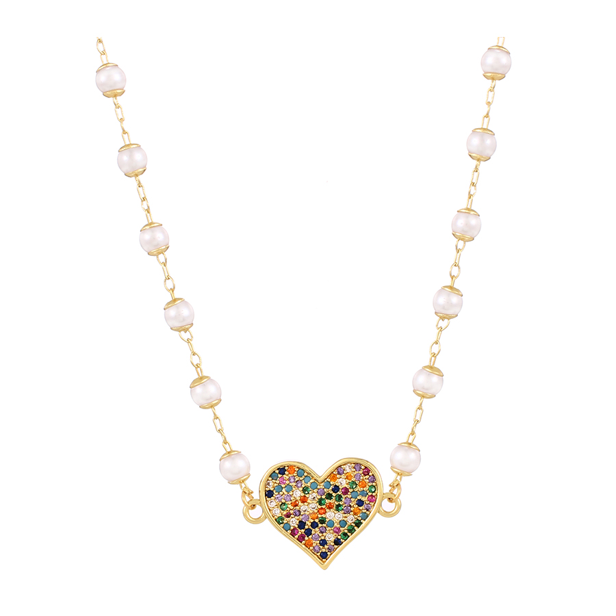 Fashion Gold Copper And Zircon Pearl Love Necklace,Necklaces