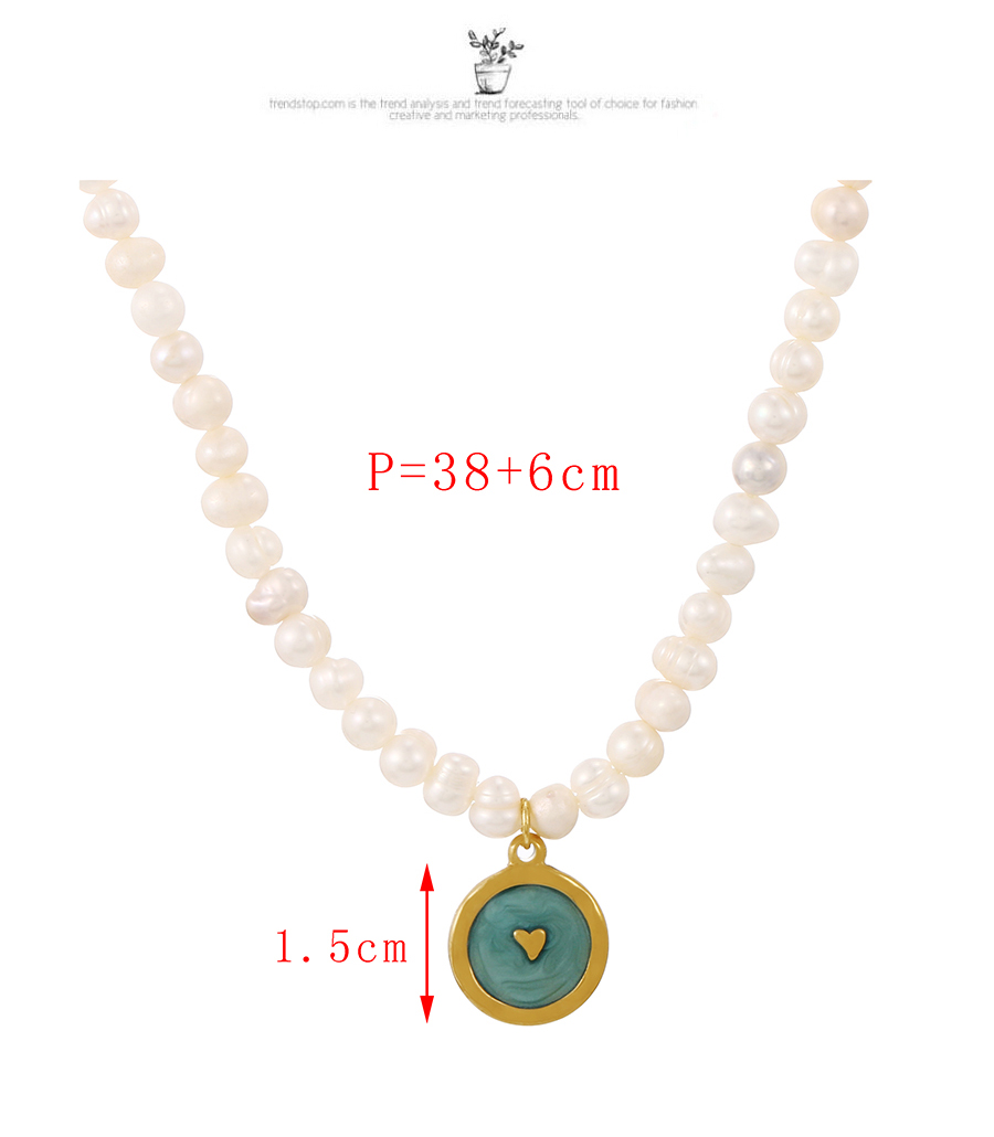 Fashion Lake Green Titanium Steel Pearl Round Heart Necklace,Necklaces