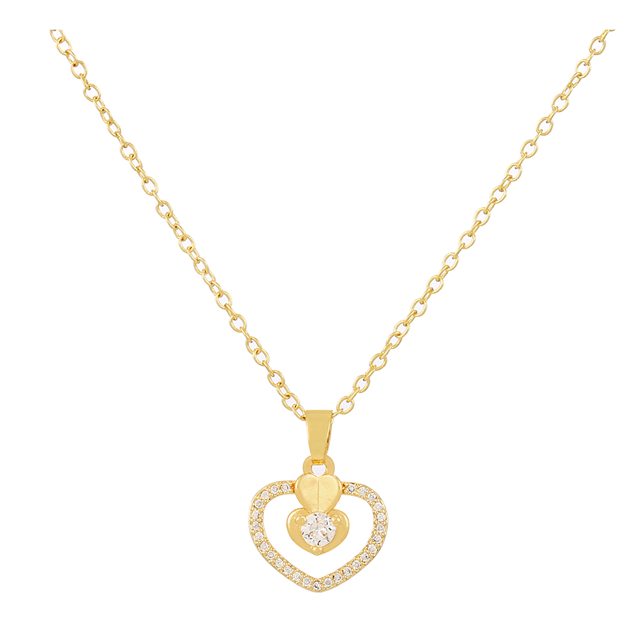 Fashion 5# Copper Inlaid Zircon Heart Bow Necklace,Necklaces