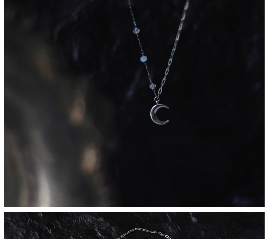 Fashion Silver Color Titanium Steel Geometric Moon Necklace,Necklaces