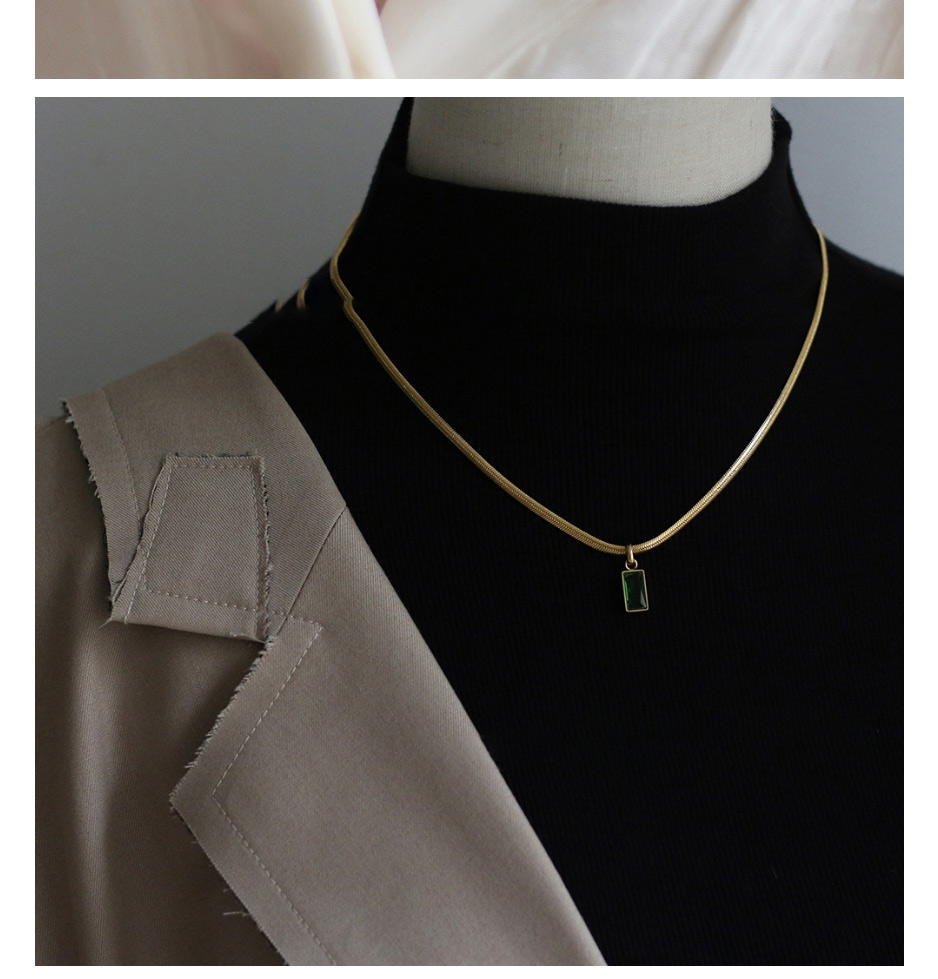 Fashion Green Diamond Titanium Steel Gold Plated Square Diamond Snake Bone Chain Necklace,Necklaces