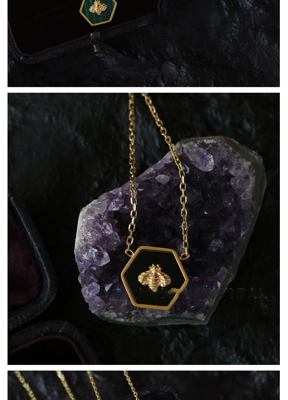 Fashion Black-bee Titanium Steel Gold-plated Bee Hexagon Necklace,Necklaces