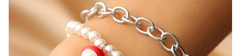 Fashion Red Geometric Pearl Beaded Chain Stereo Mushroom Bracelet,Fashion Bracelets
