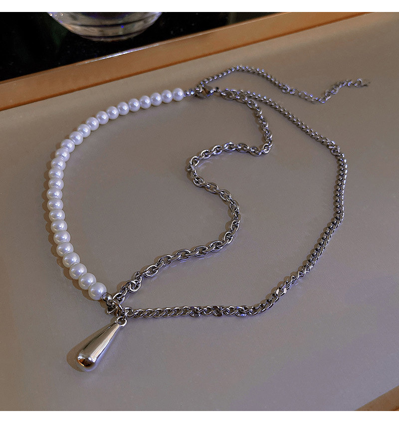 Fashion Main Color Alloy Pearl Beaded Splicing Chain Asymmetrical Necklace,Pendants