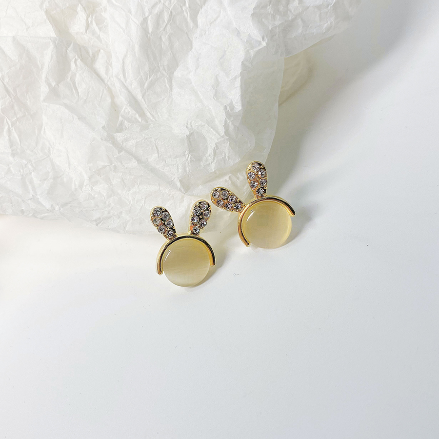 Fashion Gold Color Alloy Diamond Opal Rabbit Stud Earrings,Stud Earrings