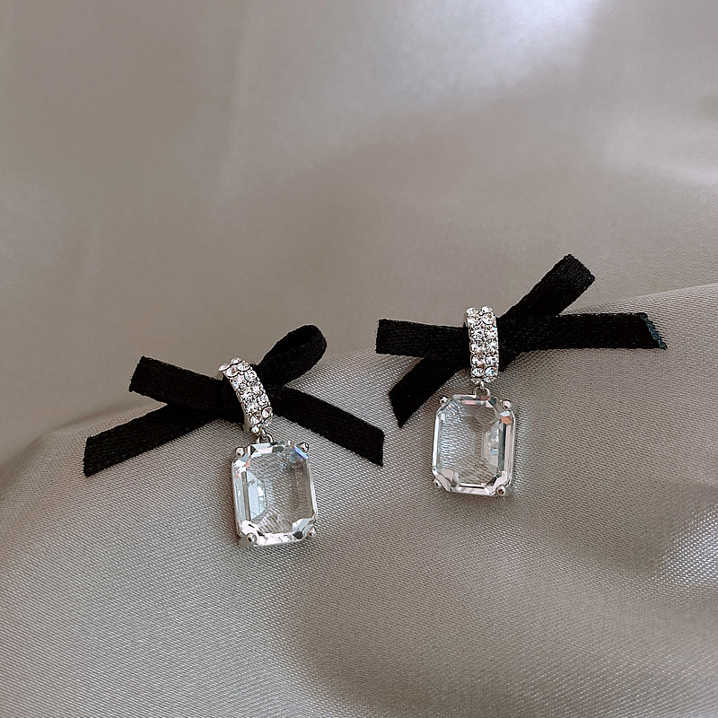 Fashion Silver Color Alloy Inlaid Square Diamond Bow Stud Earrings,Stud Earrings